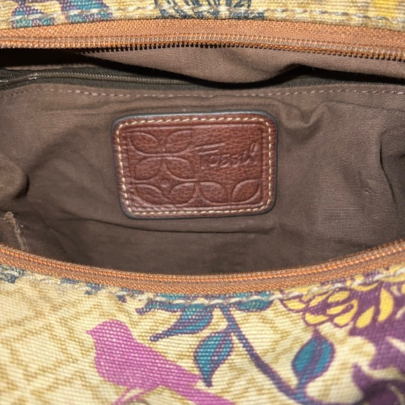 Vintage Fossil Crossbody Purse Bag Tote Key Charm Bird Boho Style Floral Pattern - Picture 6 of 7